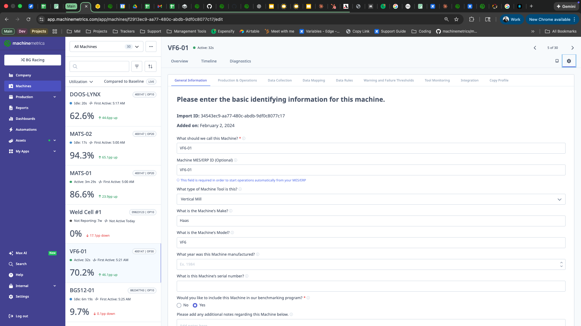 Machine Settings - General Information